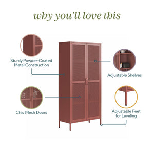 Novogratz Channing Tall 2 Door Storage Cabinet-Mesh Metal Locker - Terracotta