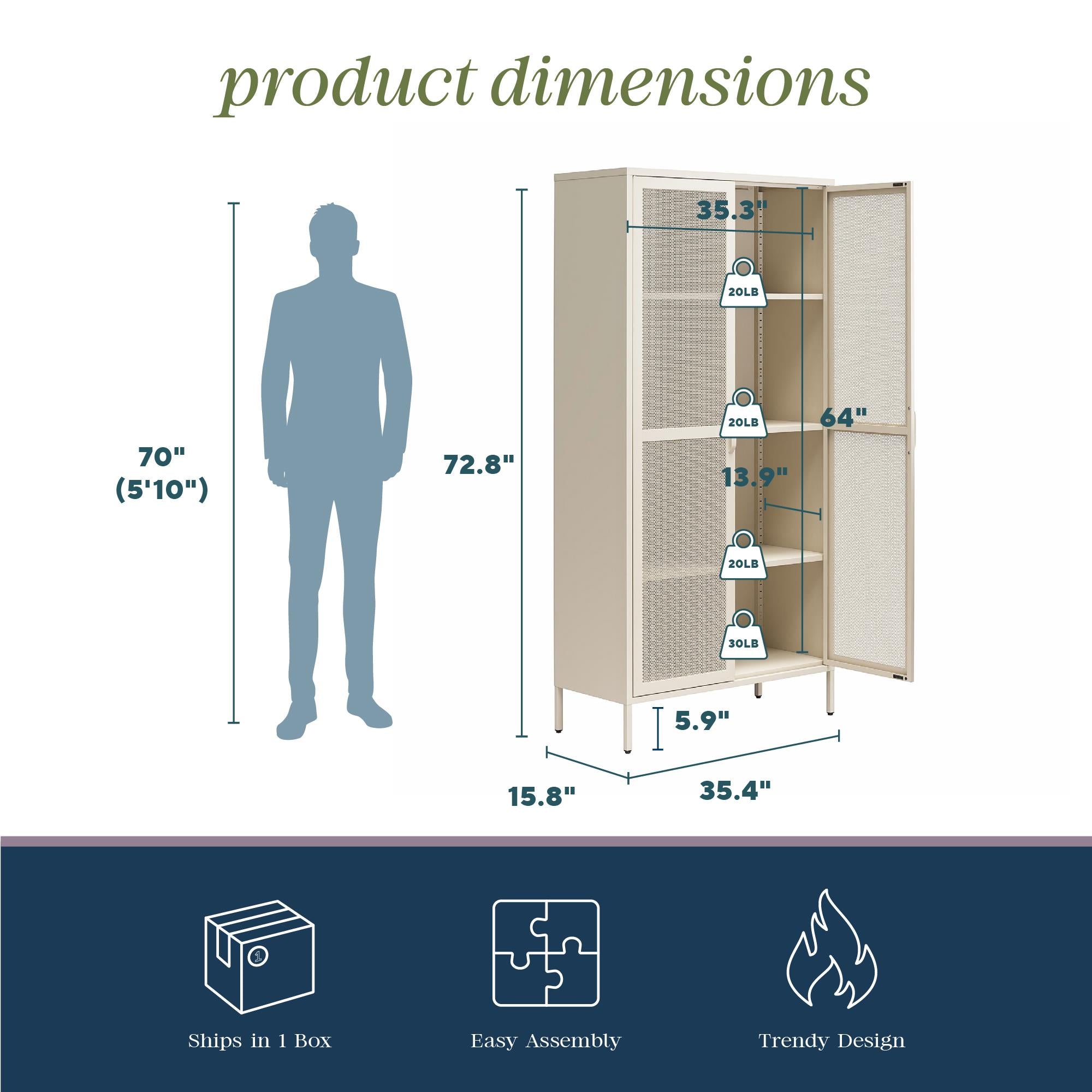 Novogratz Channing Tall 2 Door Storage Cabinet-Mesh Metal Locker - Navy