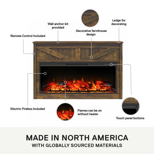 Ameriwood Home Farmington Wide Modern Farmhouse Mantel with Electric Fireplace - Century Barn Pine