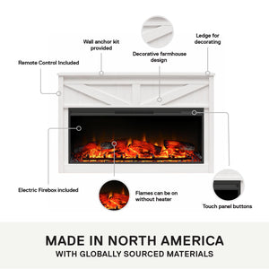 Ameriwood Home Farmington Wide Modern Farmhouse Mantel with Electric Fireplace - Ivory Oak