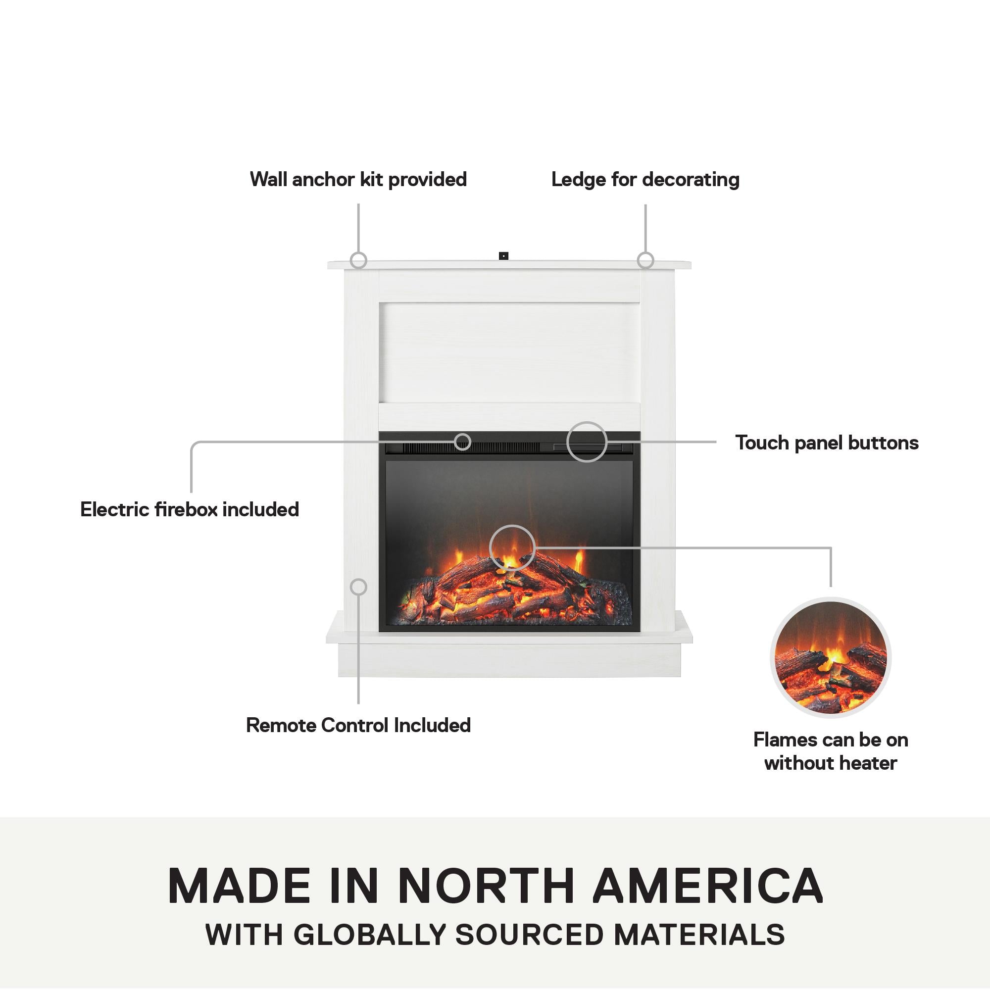 Ameriwood Home Ellsworth Electric Fireplace with Mantel - White