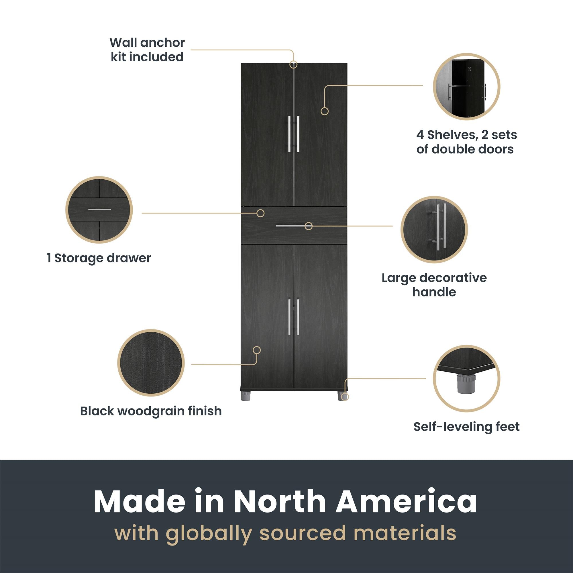 Systembuild Evolution Camberly 4 Door/1 Drawer Storage Cabinet - Black Oak