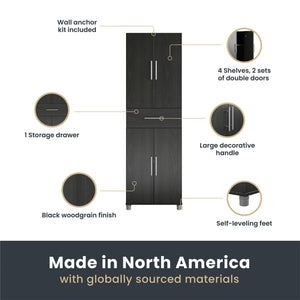 Systembuild Evolution Camberly 4 Door/1 Drawer Storage Cabinet - Black Oak
