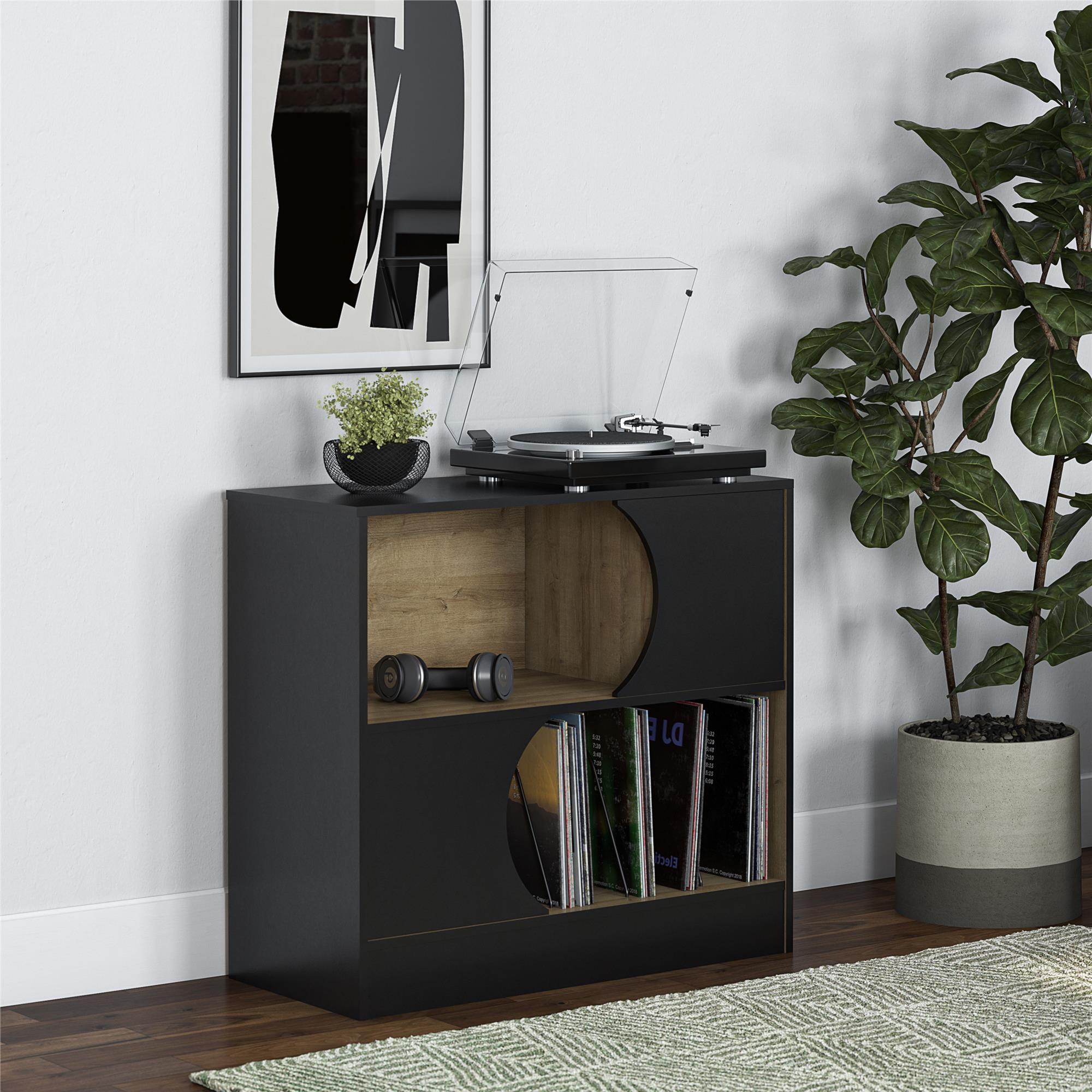 Delmar Retro Record Stand, Black and Natural - Natural