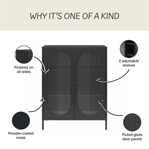 Mr. Kate Luna Short 2-Door Accent Cabinet with Fluted Glass - Black