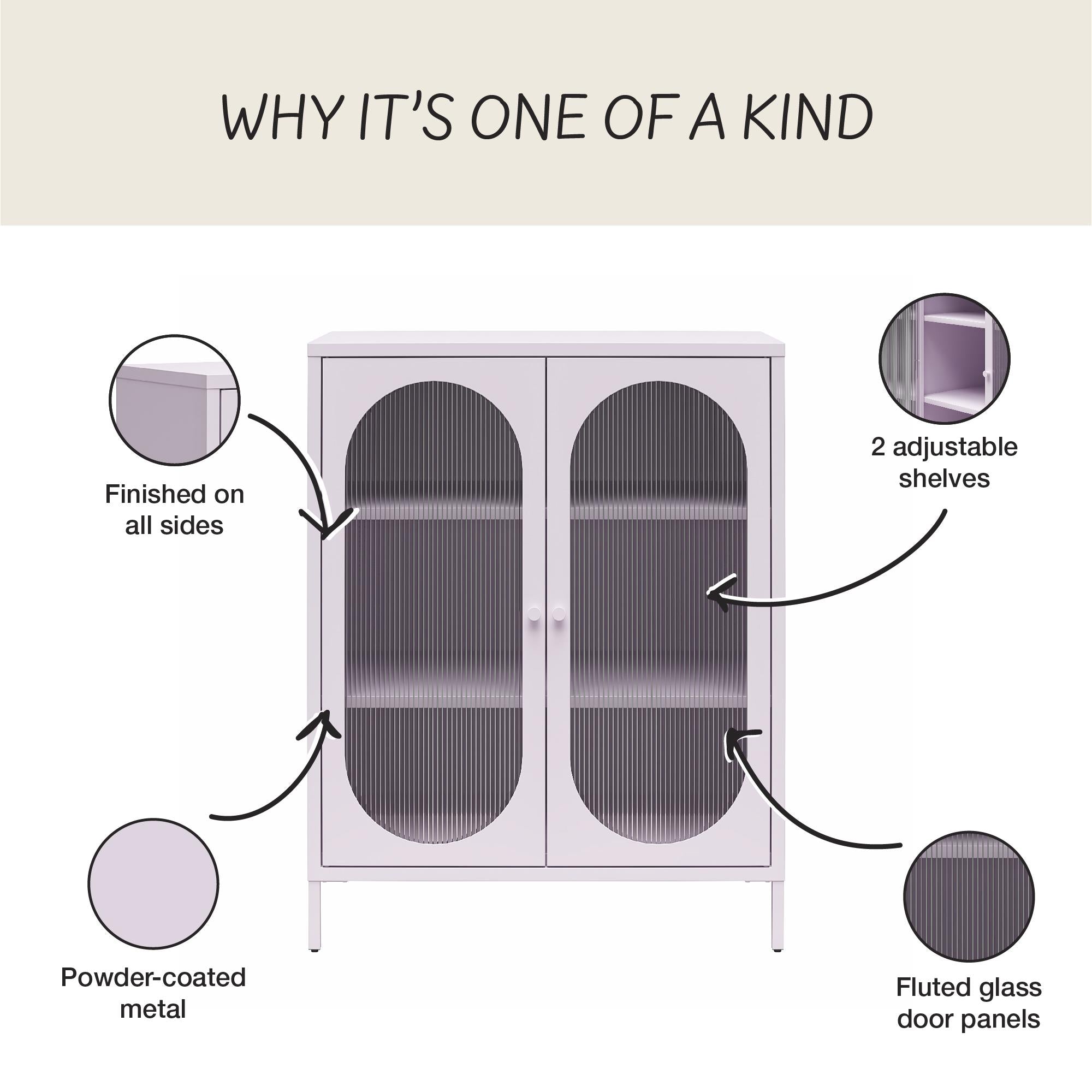 Mr. Kate Luna Short 2-Door Accent Cabinet with Fluted Glass - Lilac Metal