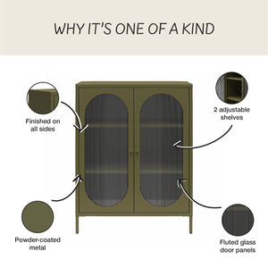 Mr. Kate Luna Short 2-Door Accent Cabinet with Fluted Glass - Olive Green Metal