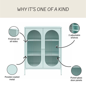 Mr. Kate Luna Short 2-Door Accent Cabinet with Fluted Glass - Sky Blue