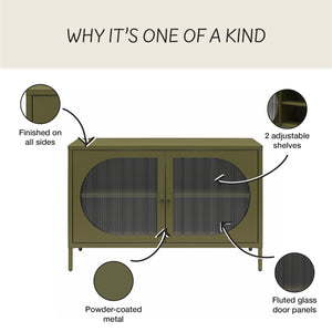 Mr. Kate Luna Wide 2-Door Accent Cabinet with Fluted Glass - Olive Green Metal