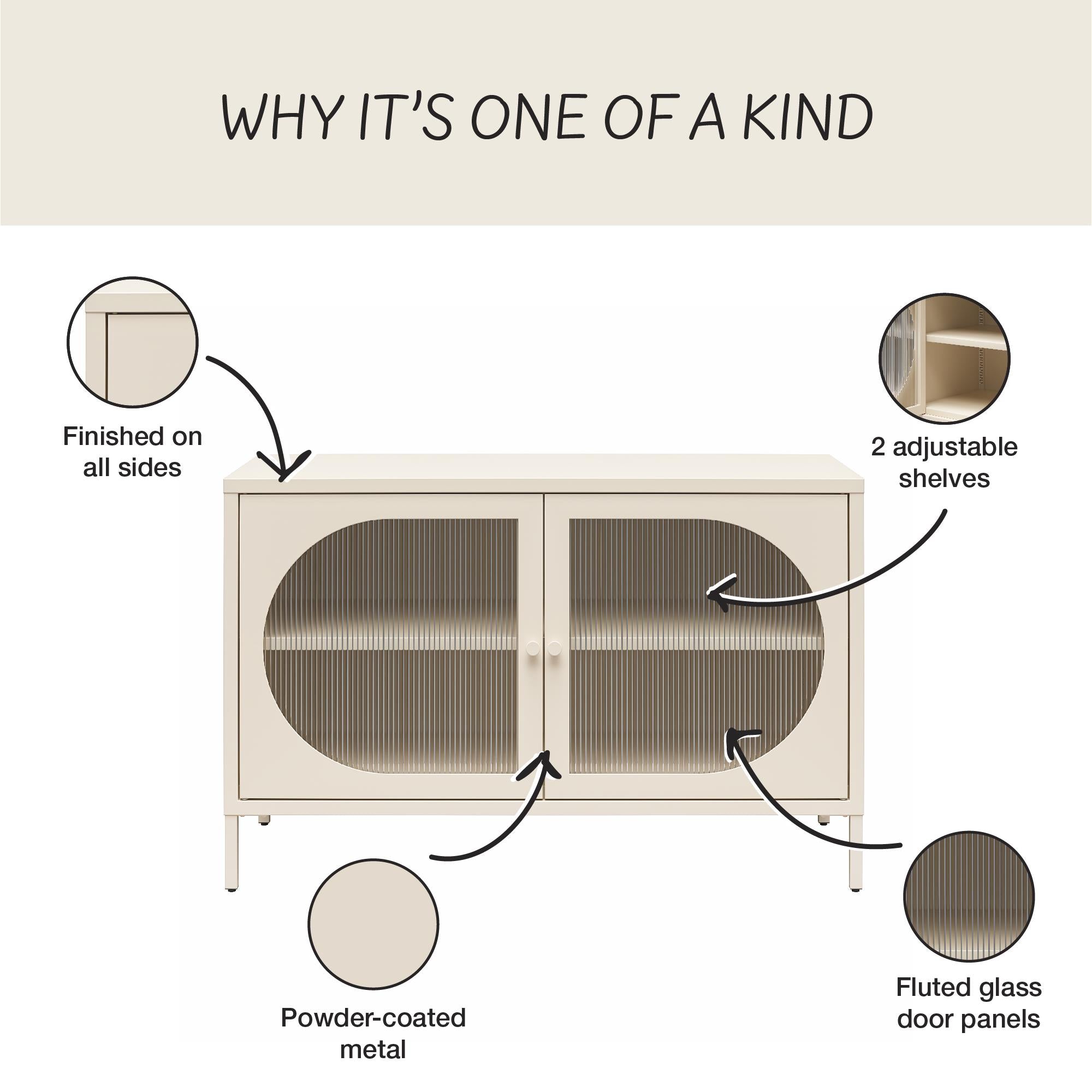Mr. Kate Luna Wide 2-Door Accent Cabinet with Fluted Glass - Parchment