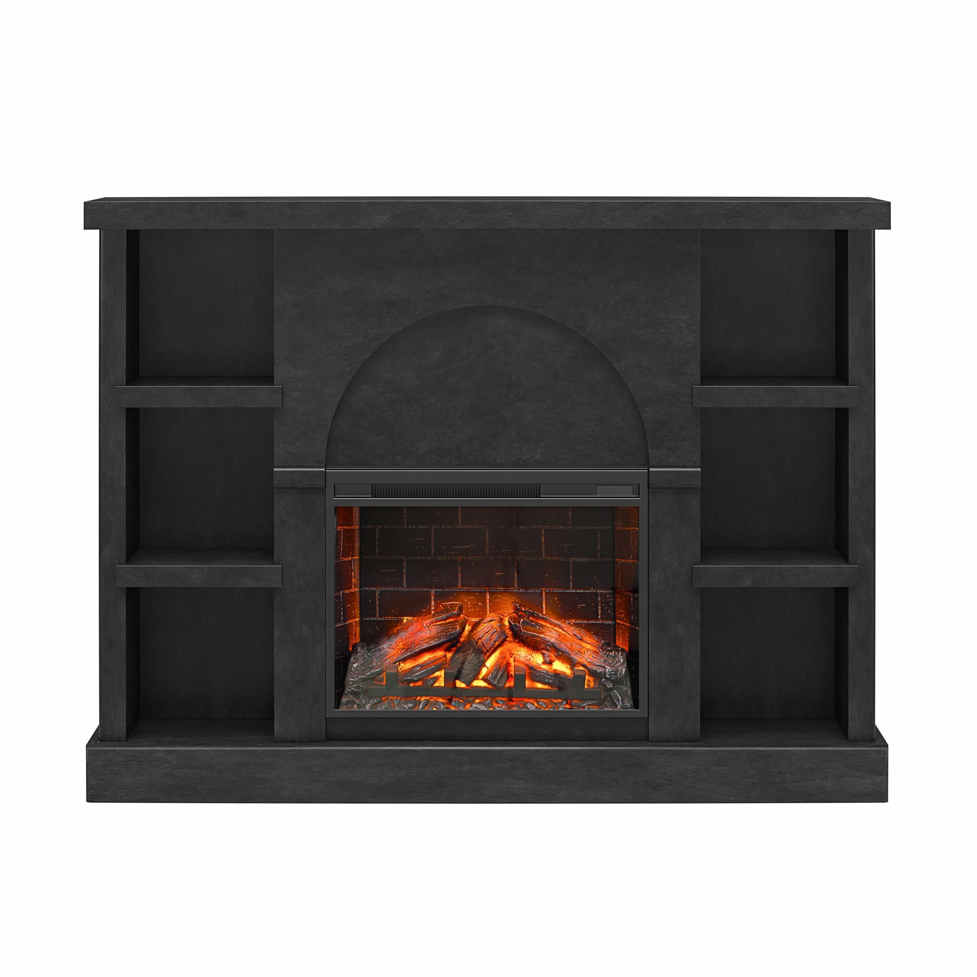 Mr. Kate Winston Fireplace Mantel with Built-in Bookshelves  - Black Plaster