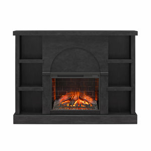 Mr. Kate Winston Fireplace Mantel with Built-in Bookshelves  - Black Plaster