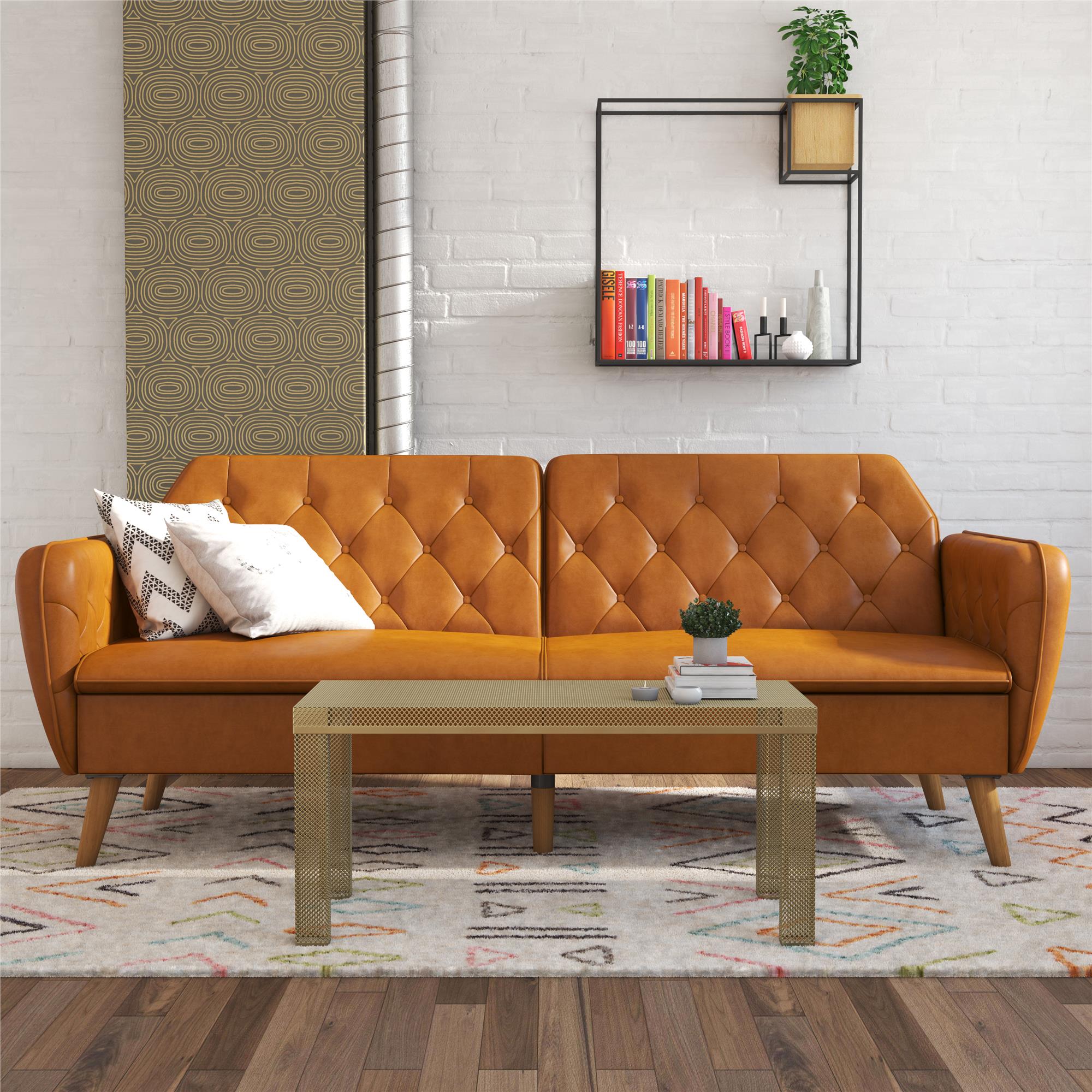 Novogratz Tallulah Memory Foam Futon Sofa Bed - Camel Faux Leather