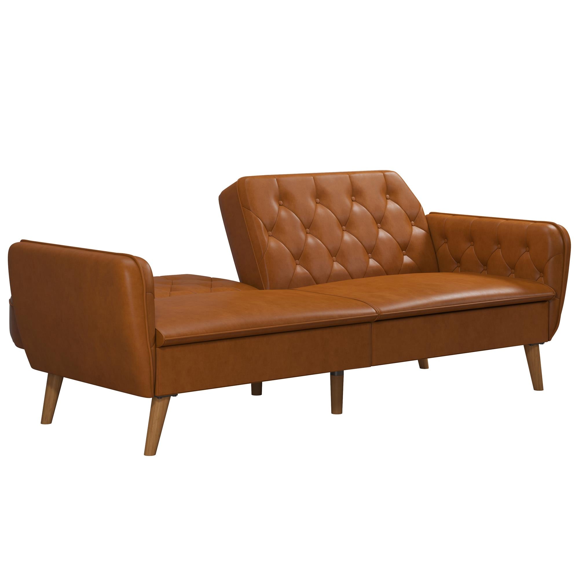 Novogratz Tallulah Memory Foam Futon Sofa Bed - Camel Faux Leather