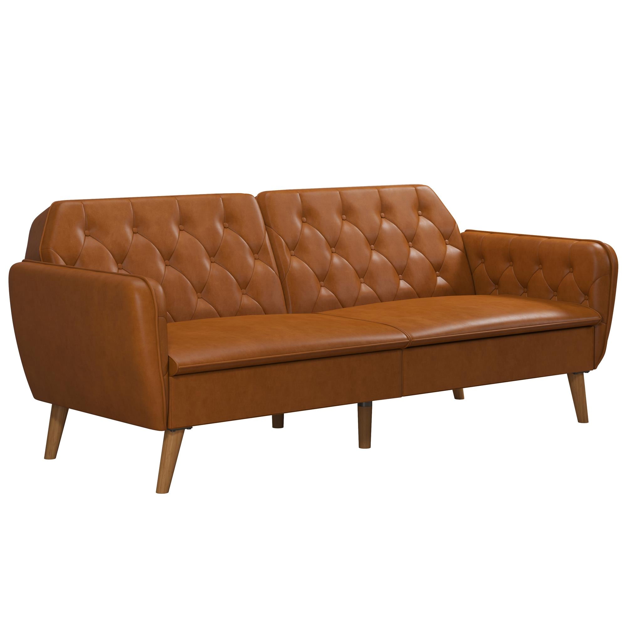 Novogratz Tallulah Memory Foam Futon Sofa Bed - Camel Faux Leather