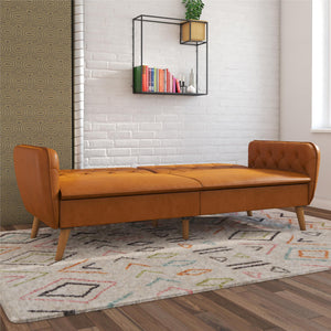 Novogratz Tallulah Memory Foam Futon Sofa Bed - Camel Faux Leather