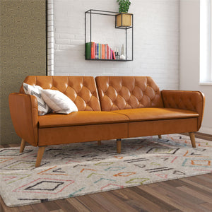 Novogratz Tallulah Memory Foam Futon Sofa Bed - Camel Faux Leather