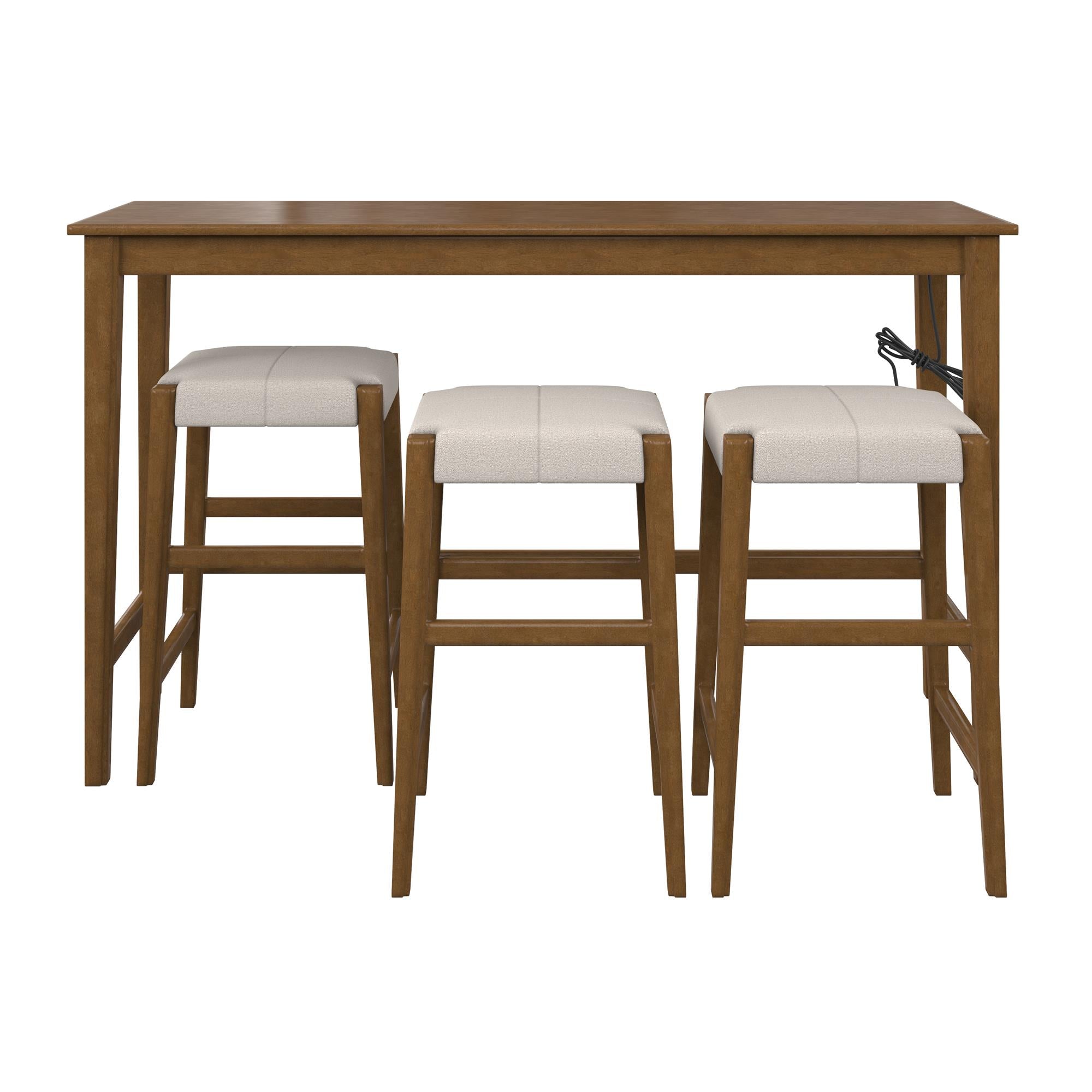 DHP Dallon Sofa Table with 3 Stools and USB Charger - Blonde Oak