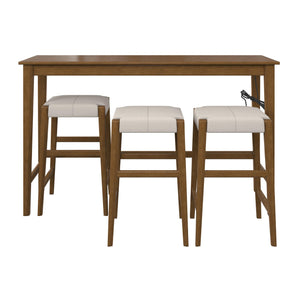 DHP Dallon Sofa Table with 3 Stools and USB Charger - Blonde Oak