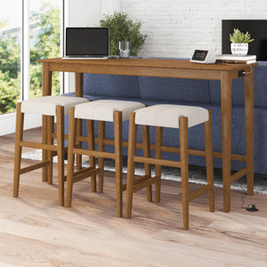 DHP Dallon Sofa Table with 3 Stools and USB Charger - Blonde Oak