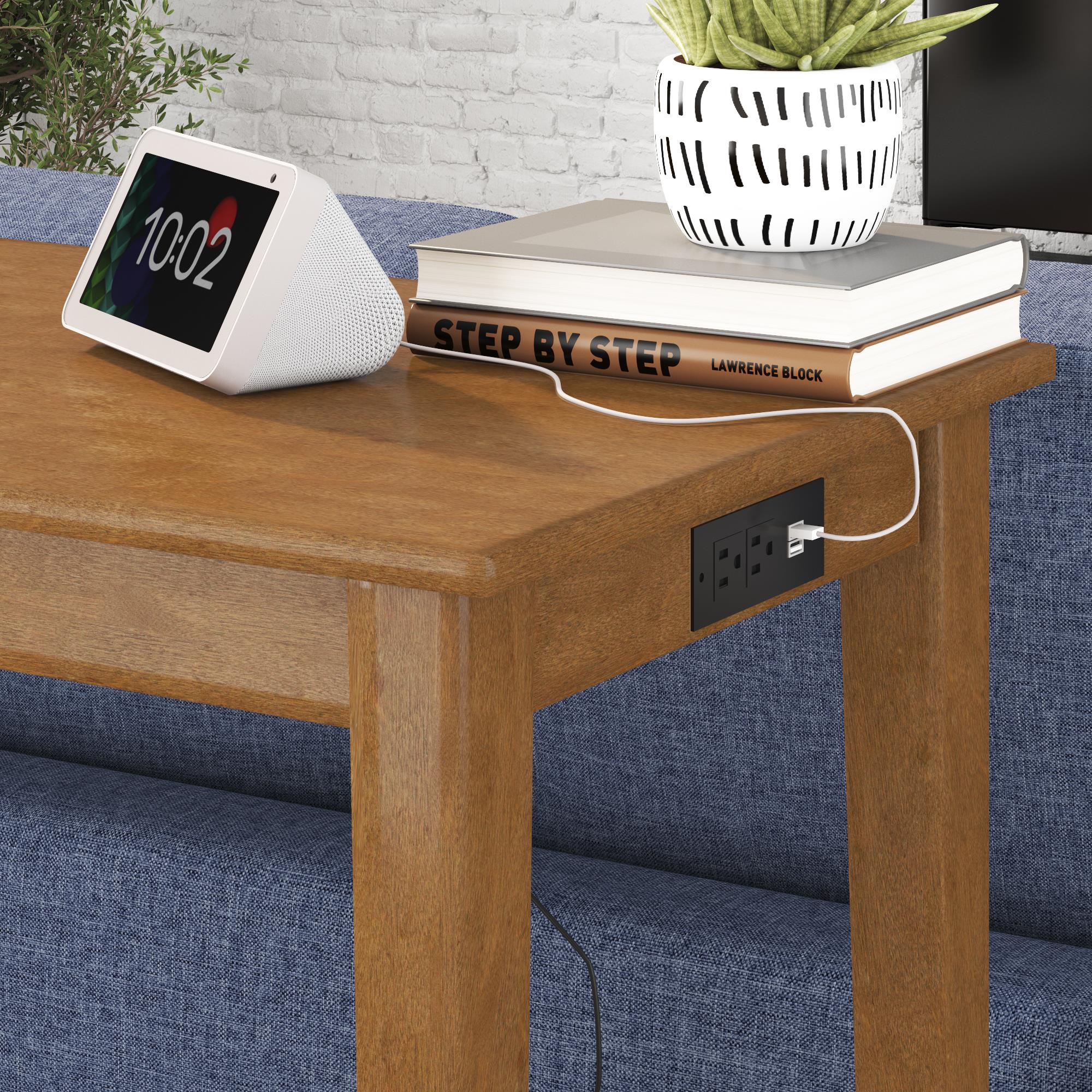 DHP Dallon Sofa Table with 3 Stools and USB Charger - Blonde Oak