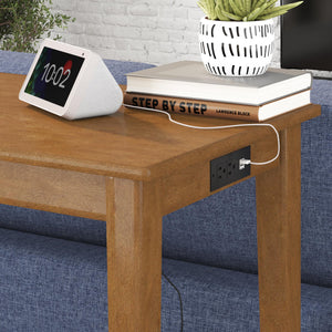 DHP Dallon Sofa Table with 3 Stools and USB Charger - Blonde Oak