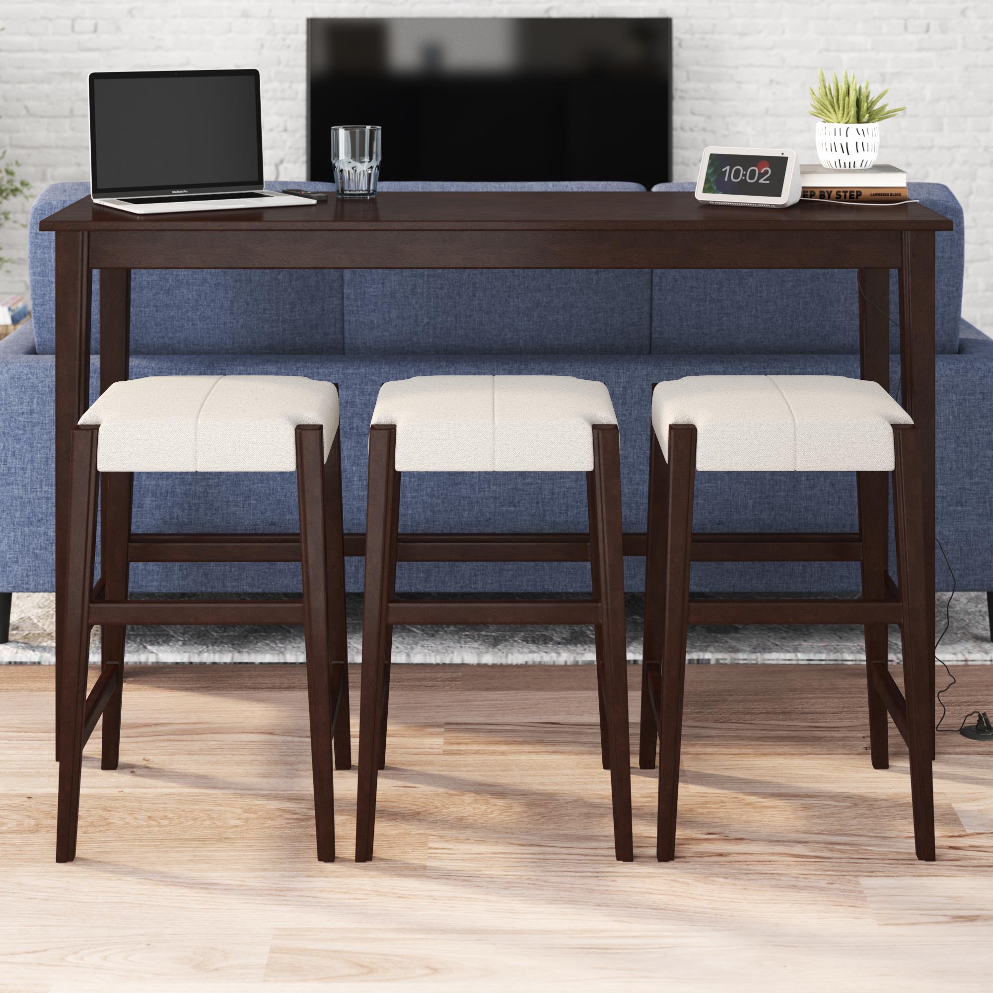 DHP Dallon Sofa Table with 3 Stools and USB Charger - Espresso