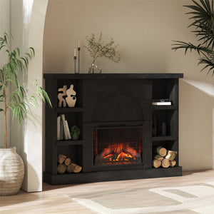Mr. Kate Winston Fireplace Mantel with Built-in Bookshelves  - Black Plaster