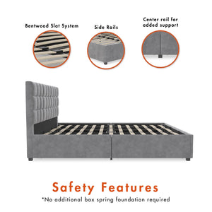 CosmoLiving Serena Upholstered Bed with Drawers - Light Gray - King