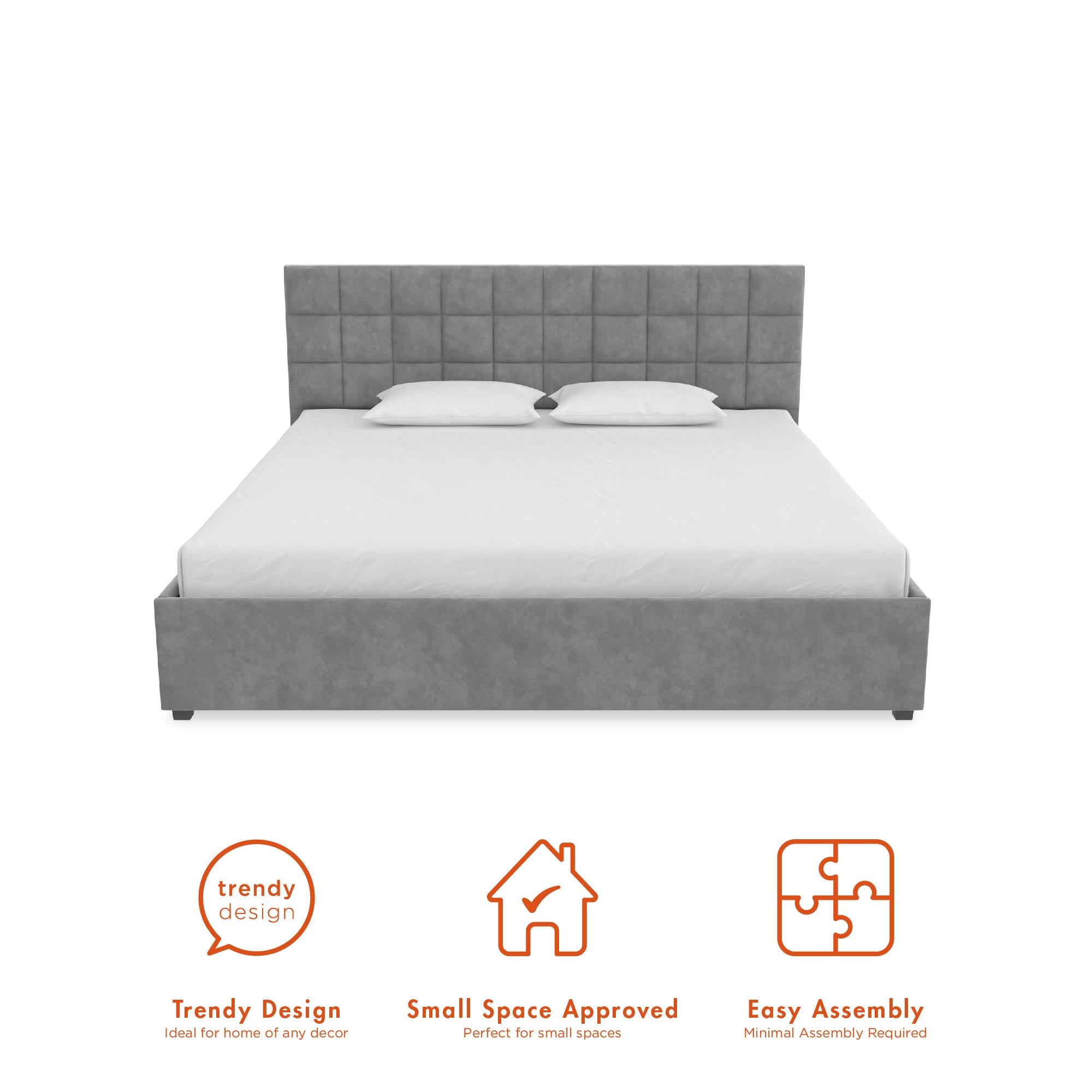 CosmoLiving Serena Upholstered Bed with Drawers - Light Gray - King