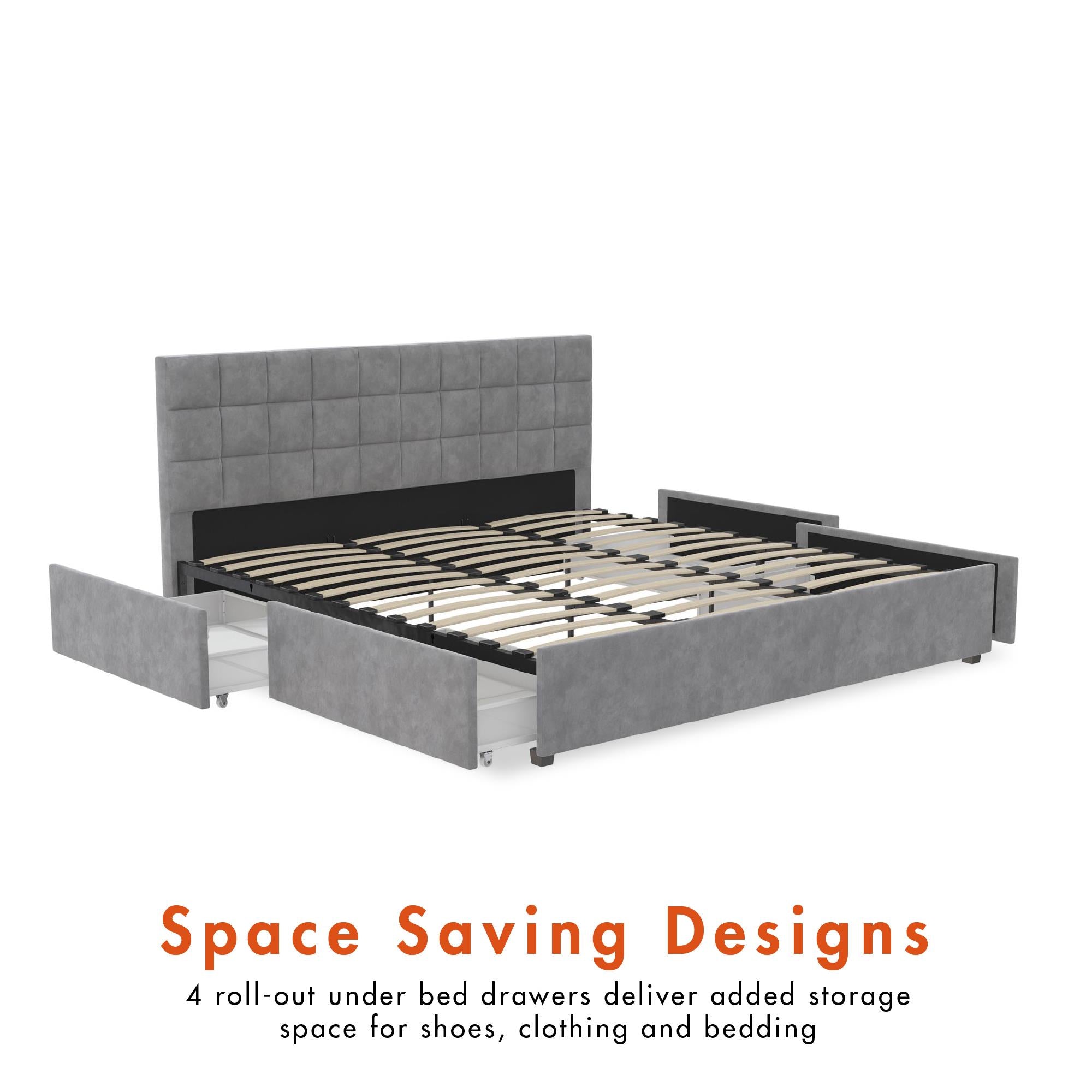 CosmoLiving Serena Upholstered Bed with Drawers - Light Gray - King