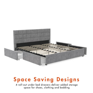 CosmoLiving Serena Upholstered Bed with Drawers - Light Gray - King