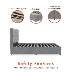 CosmoLiving Serena Upholstered Bed with Drawers - Light Gray - Queen