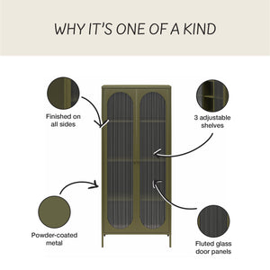 Mr. Kate Luna Tall 2-Door Accent Cabinet with Fluted Glass - Olive Green Metal