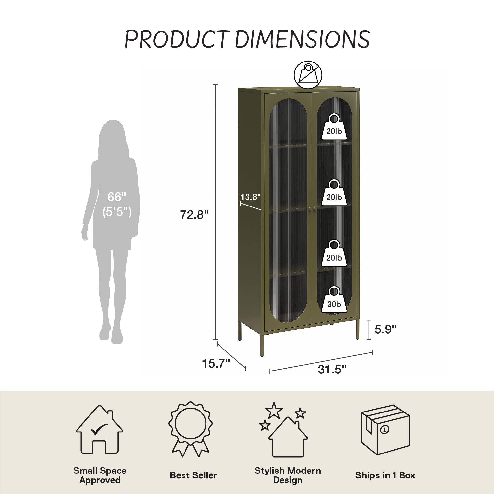 Mr. Kate Luna Tall 2-Door Accent Cabinet with Fluted Glass - Olive Green Metal