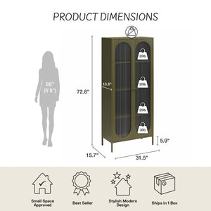 Mr. Kate Luna Tall 2-Door Accent Cabinet with Fluted Glass - Olive Green Metal