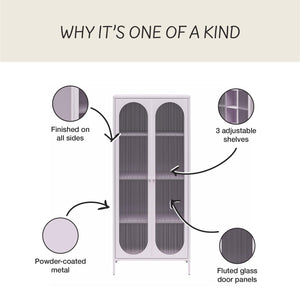 Mr. Kate Luna Tall 2-Door Accent Cabinet with Fluted Glass - Lilac Metal