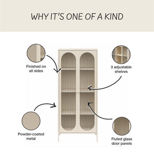 Mr. Kate Luna Tall 2-Door Accent Cabinet with Fluted Glass - Parchment