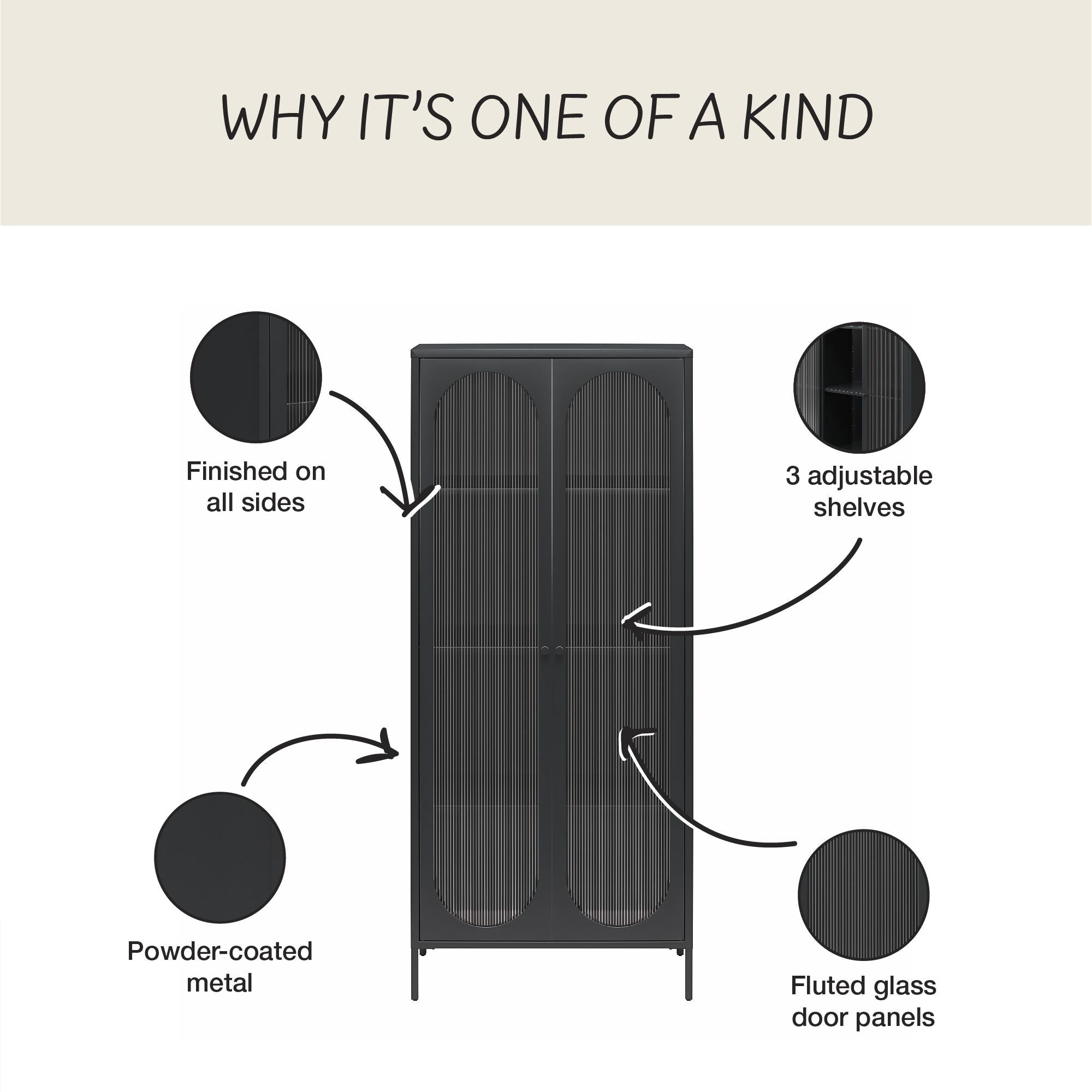 Mr. Kate Luna Tall 2-Door Accent Cabinet with Fluted Glass - Black