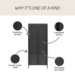 Mr. Kate Luna Tall 2-Door Accent Cabinet with Fluted Glass - Black
