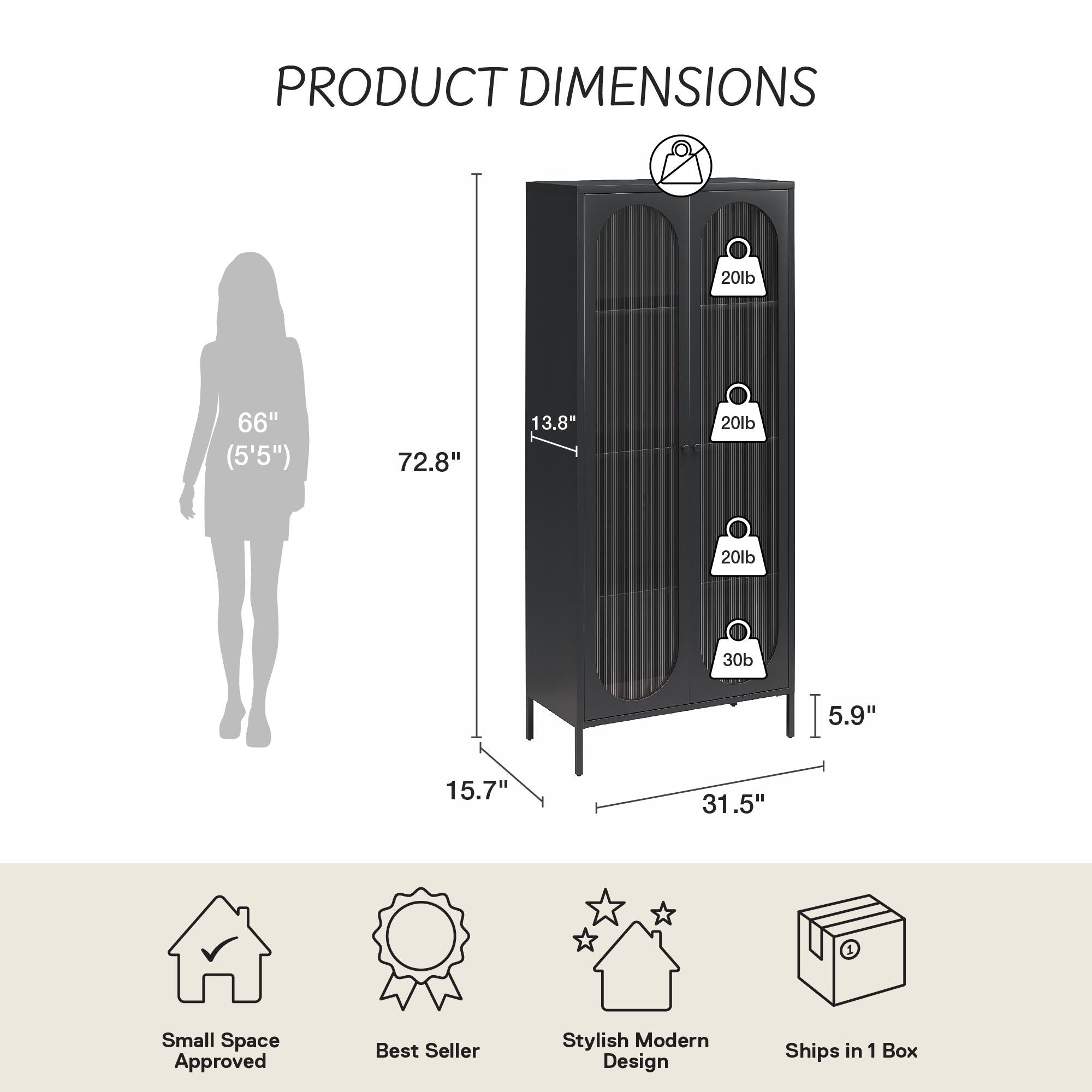 Mr. Kate Luna Tall 2-Door Accent Cabinet with Fluted Glass - Black