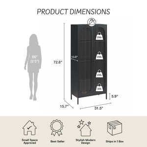 Mr. Kate Luna Tall 2-Door Accent Cabinet with Fluted Glass - Black