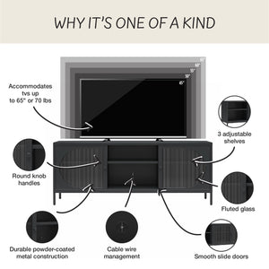 Mr. Kate Luna Metal TV Stand with Fluted Glass for 65" TVs - Black