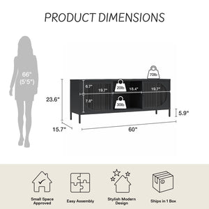 Mr. Kate Luna Metal TV Stand with Fluted Glass for 65" TVs - Black