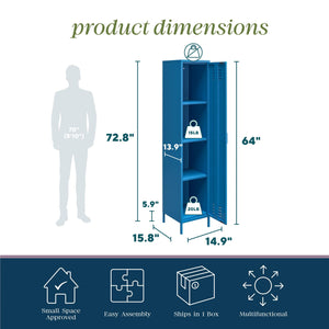 Novogratz Cache 1-Door Tall Single Metal Locker Style Storage Cabinet - Bright Blue