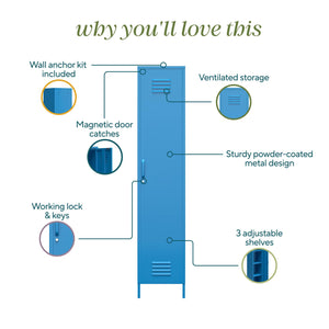 Novogratz Cache 1-Door Tall Single Metal Locker Style Storage Cabinet - Bright Blue