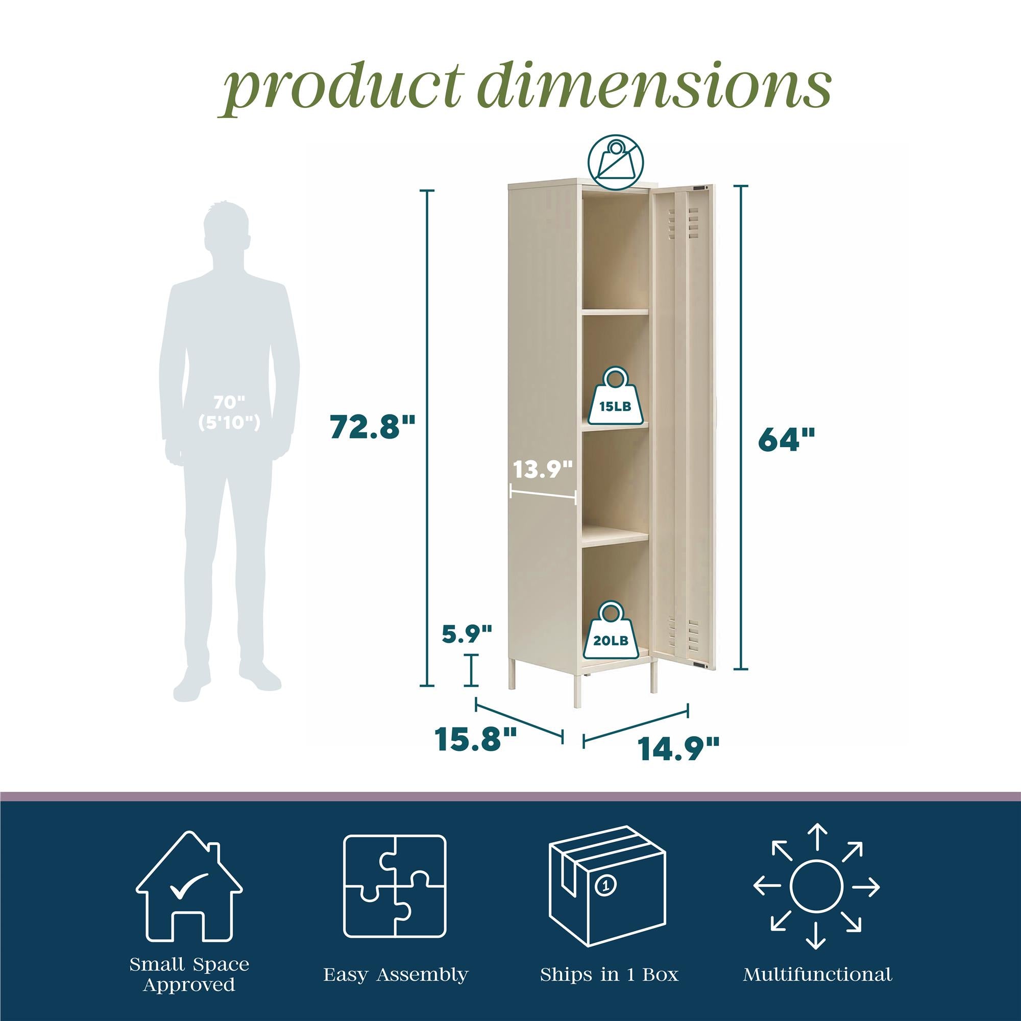 Novogratz Cache 1-Door Tall Single Metal Locker Style Storage Cabinet - Parchment
