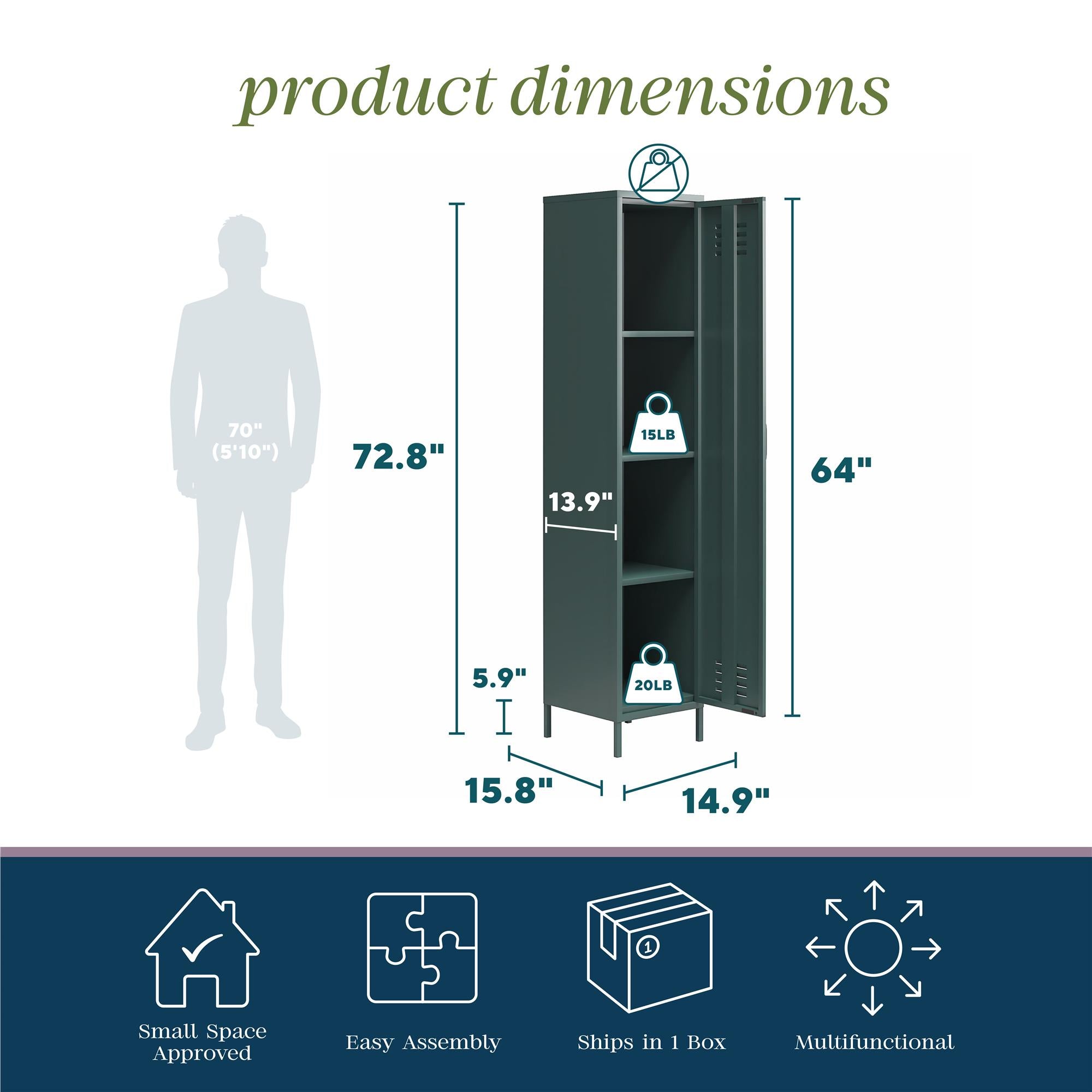 Novogratz Cache 1-Door Tall Single Metal Locker Style Storage Cabinet - Hunter Green