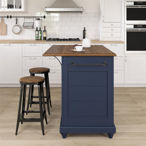 DHP Kelsey Kitchen Island with 2 Stools - Blue