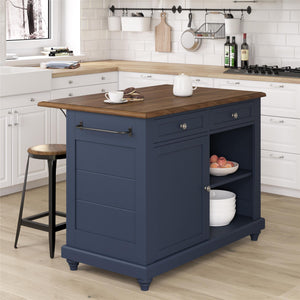 DHP Kelsey Kitchen Island with 2 Stools - Blue